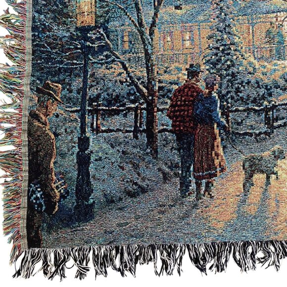 Thomas Kinkade Tapestry Winter Scene Afghan Throw Blanket Colorful Cotton Fringe - Picture 3 of 7